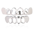 Set grillz cavo placcato oro 18 carati argento lucido per denti sopra e sotto hip hop - Set / Argento