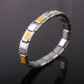 Pulsera modular de acero inoxidable para hombre con dijes de esmalte naranja y diseño moderno - Plateado & Amarillo