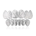 Hip-hop grillz set in zilver met kruistextuur en diamantgeslepen bladpatronen - Set / Zilver