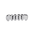 Polished silver six-tooth hip-hop grillz with high-shine metallic mirror reflection - Classic / Lower / Silver