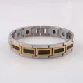 Bracciale magnetico in acciaio inossidabile argento e oro con magneti neri da uomo - Stile Bicolore Oro Argento Smalto Nero