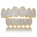 Σετ Grillz hip hop με χρυσή επίστρωση και λευκές πέτρες ζιργκόν σε λευκό φόντο - Δίχρωμο Επάνω Και Κάτω