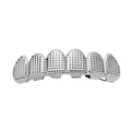 Hip hop silver 6-tooth grillz with embossed diamond lattice texture for teeth decoration - Classic / Upper / Silver