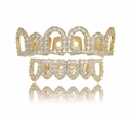 Hiphop gold teeth grillz set with star cutout and micro paved zircon stones - Style 4 Set / Gold