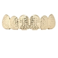 Hip hop grillz voor 6 tanden verguld met gegraveerde kruis- en diamanttextuur - Boven / Goud