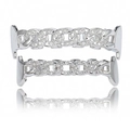 Hip-hop grillz set in Cubaanse schakelstijl met sprankelende witte stenen in zilveren finish - Set / Zilver