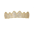 Detailed view of hip hop gold plated grillz with sparkling micro-paved white zircons - Tops / Gold
