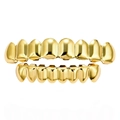 Polished 18K gold-plated hip hop grillz set for top and bottom teeth with mirror finish - Style 1 / Set / Gold