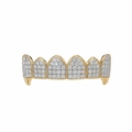 Macro detail of gold hip hop grillz with micro-paved zircons and vampire fangs style - Gold Top
