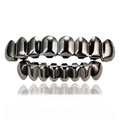 Polished gun black 18K gold plated hip hop grillz set for upper and lower teeth - Style 1 / Set / Gun Black