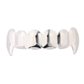 Polished silver vampire grillz set with sharp fangs for Hip Hop and Halloween costumes - Upper / Silver