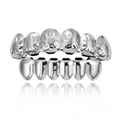 Polished silver hip hop grillz set with a mirror finish and maple leaf design - Style 8 / Set / Silver