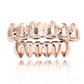 Rose gold hip hop grillz set featuring maple leaf textured top and polished bottom bands - Style 8 / Set / Rose Gold