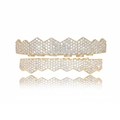 Hip hop gold plated grillz set with eight micro-paved cubic zirconia stones - Top And Bottom Combination / Gold