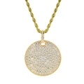 Hip hop gold plated circular pendant necklace with shimmering micro pave cubic zirconia stones - Gold