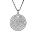 Hip hop silver round medallion pendant with sparkling zircon diamonds on a rope chain - Silver