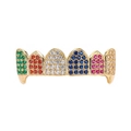 Hip hop gold grillz for teeth featuring six vibrant colors of inlaid cubic zirconia stones - Multicolor Top Grillz