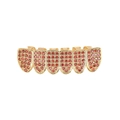 Χρυσά χιπ χοπ grillz για άνδρες με κόκκινα ζιργκόν σε σχέδιο έξι δοντιών - Κόκκινα Κάτω Δόντια