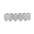 Hip hop zilveren grillz met micro-geplaveide zirkonia en Jezus-reliëf detail - Jezus Hoofd Stijl / Zilver