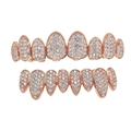 Ensemble de grillz hip hop en or rose avec zircons micro-pavés pour 8 dents - Ensemble Haut Et Bas / Or rose
