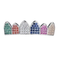 Hip hop silver grillz featuring six multicolored cubic zirconia stones for cosplay - Tops / Silver/Rainbow Zirconia