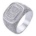 Men's hiphop wide square iced out ring with micro-paved white cubic zirconia stones - US 7 / Silver