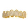 Hip hop 6-teeth gold grillz set with sparkling cubic zirconia micro-pave setting - Gold Top