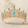 Tiara da sposa dorata con cristalli azzurri e bianchi per un look di lusso da principessa - Base Oro Pietra Blu Acqua