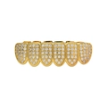 Iced out gold hip hop grillz set with six teeth micro paved white zircons shiny finish - Gold Bottom