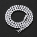 Three-row silver tennis chain with round-cut cubic zirconia in hip hop style - 5mm Width - 15cm Length / Silver