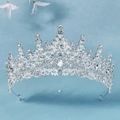 Elegant bridal crown in silver finish featuring intricate rhinestones for weddings - Silver Base White Zirconia