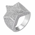 Macro view of silver star ring featuring micro-pave white cubic zirconia stones - US 7 / Platinum