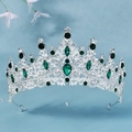 Luxury silver bridal crown with emerald green crystals and white rhinestones for weddings - Silver Base Emerald Green Stone