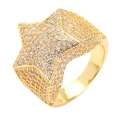 Hip hop star ring with gold plating and paved white cubic zirconia for men - US 7 / Gold