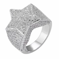 Hip-Hop-Sternring für Herren mit Zirkonia-Pflasterstein-Besatz und Silber-Finish - Größe 7 / Pentagramm-Pave-Stil (Stil 1) / Silber