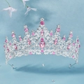 Silver bridal tiara with pink water-drop gemstones and sparkling rhinestones - Silver Base Pink Rhinestone