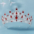 Elegant silver bridal crown with teardrop red rhinestones and sparkling crystals - Silver Base Red Stone
