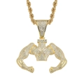 Collar con colgante de hombre musculoso dorado con circonitas brillantes y cadena de cuerda - Dorado