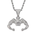 Colgante hombre musculoso de plata con circonitas y cadena de cuerda gruesa - Plateado