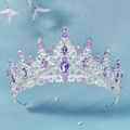 Luxurious silver bridal crown with purple gemstones and white rhinestones for weddings - Silver Base Purple Rhinestone