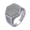 Men's hip-hop hexagonal signet ring with micro-pave white zircon stones in silver finish - Size 5 / Hexagonal Paved Style (Style 5) / Silver