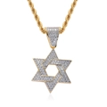 Detail of gold-plated Star of David pendant with iced-out cubic zirconia stones and rope chain - Gold + 60cm Stainless Steel Rope Chain