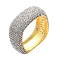 Anello quadrato hip-hop da uomo in finitura dorata con micro-pave di zirconi bianchi - US 7 / Due colori