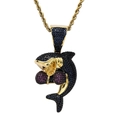 Bokshai hanger met blauwe zirkonia en gouden touwketting in hippe hiphop-stijl - Goud + 60cm roestvrijstalen touwketting