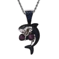 Iced out bokshai hanger met blauwe zirkonen en zilveren ketting voor hiphopstijl - Zilver + 60cm roestvrijstalen touwketting