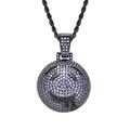 Hip hop sphere pendant with purple zircons featuring a cartoon drooling emoji face - Stainless Steel Rope Chain / Purple