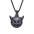 Pendente emoji diavolo con zirconi viola e catena a corda nera per uno stile hip hop - Catena a Corda Nera / Viola