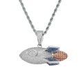 925 silver rocket pendant necklace with colorful cubic zirconia on a rope chain - 925 Sterling Silver Rocket Pendant with Stainless Steel Rope Chain
