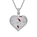 Pendaglio cuore spezzato hip hop con bende e zirconi rossi su catena a corda - Argento + Catena a Corda in Acciaio Inossidabile