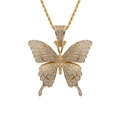 Hiphop vlinder hanger met micro-geplaveide zirkonia aan een gouden gedraaide ketting - Goud + Roestvrijstalen Twist Ketting / Goud